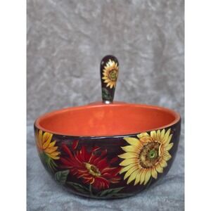 Bella Casa by Ganz Sunflower Ceramic Dip Bowl and Spreader Set Brown Orange